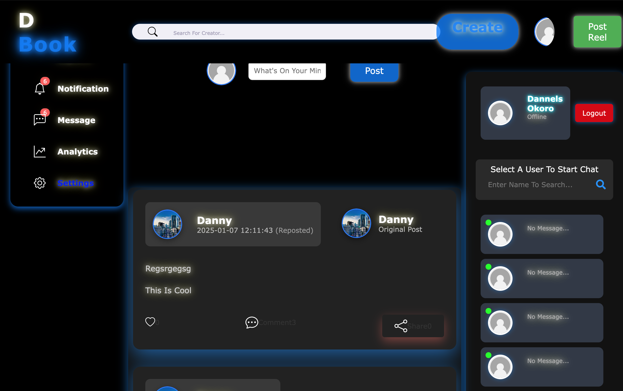 Social Media Dashboard designed by Danny West – intuitive platform for tracking social media activities, engagement, and performance analytics